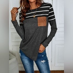 Shein Color Block Striped Long Sleeve Tee